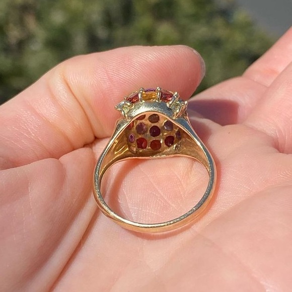 Sparkle and Shine - Gorgeous 10k Yellow Gold Rainbow Ball Ring w/Gemstones - Picture 10 of 15